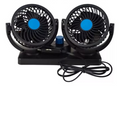 VENTILADOR DOBLE PARA CARRO AUTOS INTERIOR GIRATORIO 360° 22 CM NEGRO 1.2V