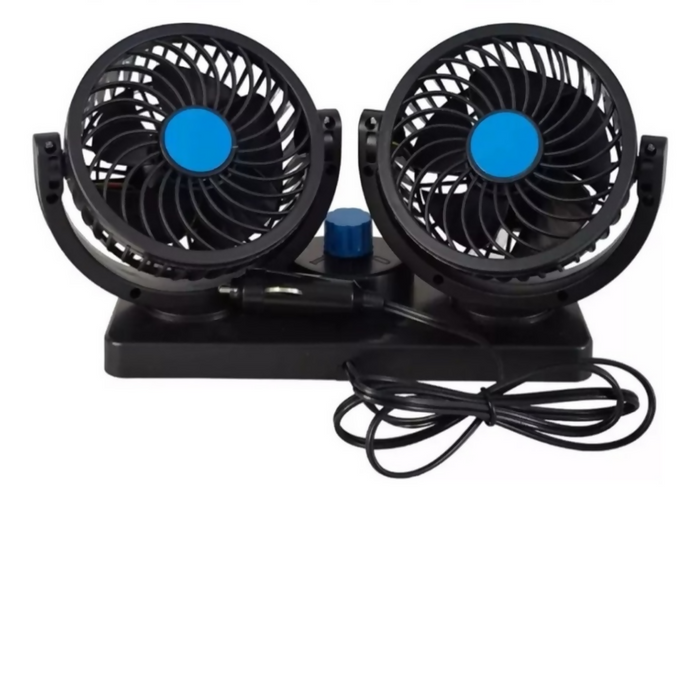 VENTILADOR DOBLE PARA CARRO AUTOS INTERIOR GIRATORIO 360° 22 CM NEGRO 1.2V