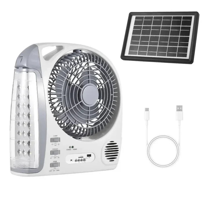 VENTILADOR RECARGABLE MULTIFUNCIONAL CON PANEL SOLAR GD-8028
