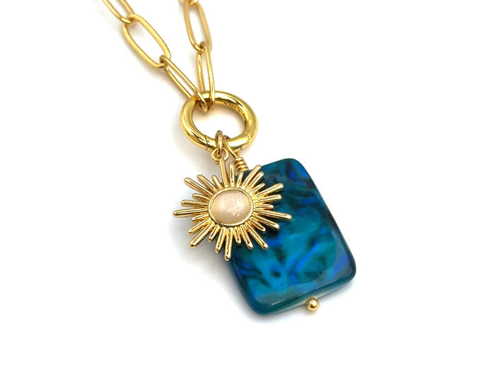 Vintage | Blue Marble Print Rectangle Shell Pendant | LINK, design your own