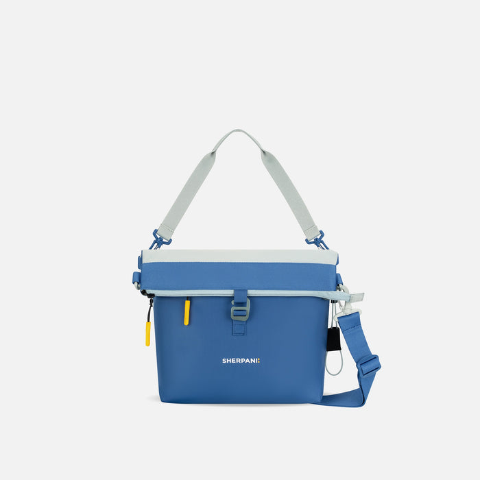 A Sherpani Viso Seastone Foldover Bag, front view showing folded over front on white backdrop.  #color_seastone
