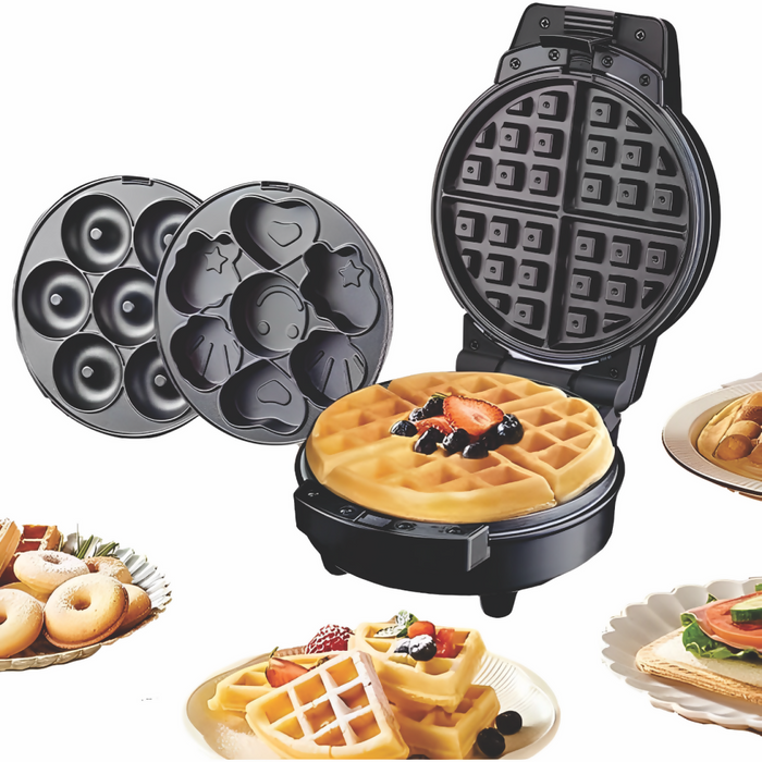 WAFLERA 3 EN 1 ANTIADHERENTE CON MOLDE PARA DONAS Y FIGURAS