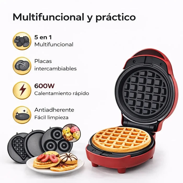 WAFLERA ELÉCTRICA SOKANY 5 EN 1 ANTIADHERENTE 600W CON PLACAS INTERCAMBIABLES
