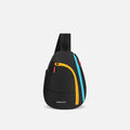 A Sherpani Wayfarer Chromatic Black Convertible Sling, front view showing lockable pockets and main strap on white background. #color_chromatic-black