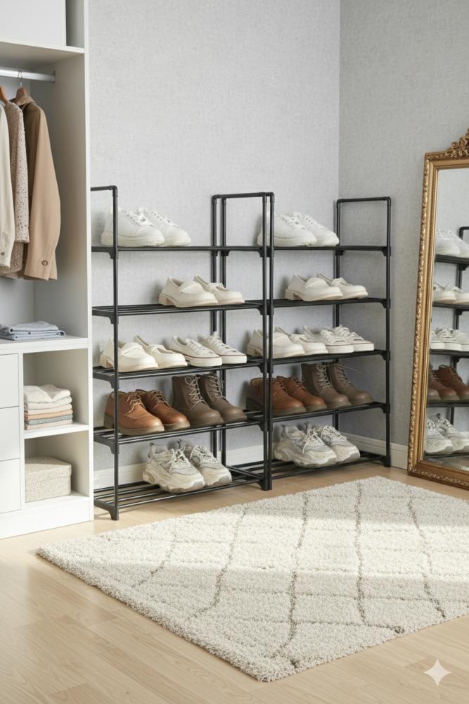 Zapatero organizador Juna eco, Negro, De 5 niveles con amplio espacio para 15 pares