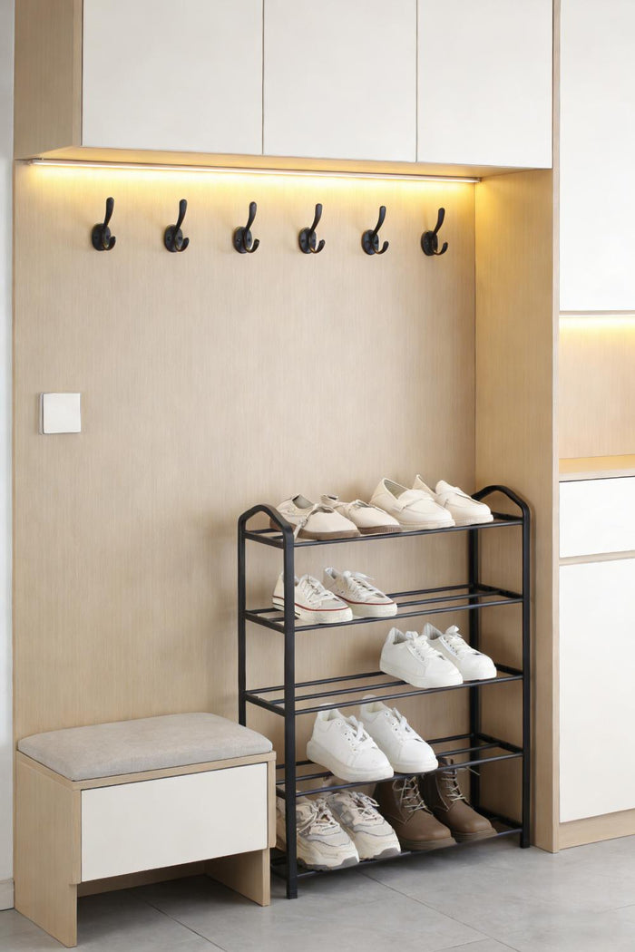 Zapatero organizador Juna, Negro, de 5 niveles con amplio espacio para 15 pares